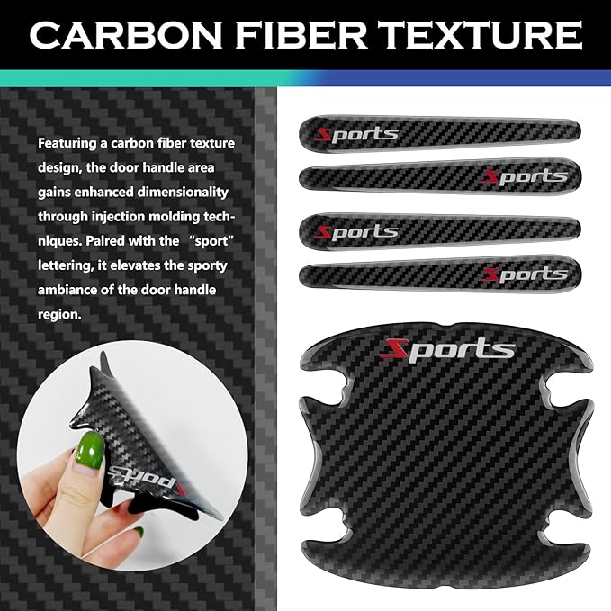 8PCS Car Door Handle Protector,Carbon Fiber Car Door Handle Scratch Protector,Universal Doors Cup Protectors Automotive Exterior Accessories Fit for Most Cars SUVs