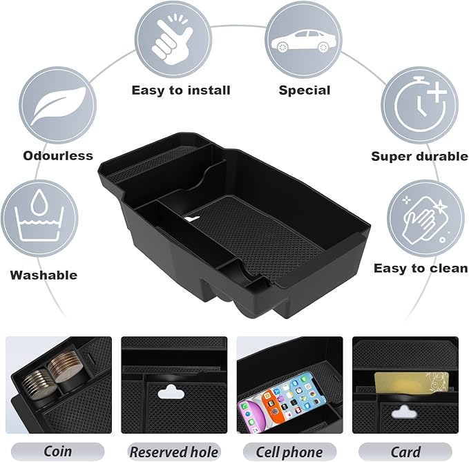 SKTU for 2023 2024 2025 2026 Mazda CX-50 Center Console Organizer 2024 2025 2026 CX50 Console Tray 2023 2024 2025 2026 CX50 Accessories ABS Armrest Secondary Storage Box with Coin Holder