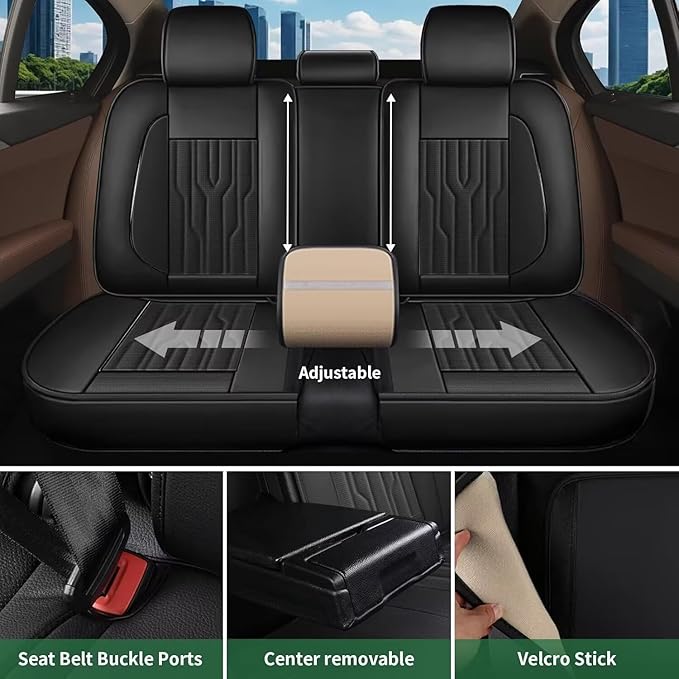 YORKNEIC Fit for Hyundai Elantra Seat Covers 2017-2025: Leather Waterproof Car Seat Covers Anti-Slip Protector Full Set (2 Row 5 Seats, Black)