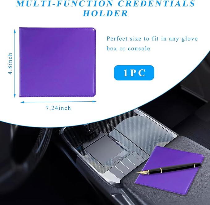 Kewucn 1 PC Car Registration Insurance Holder, Essential Auto Card Glove Box Organizer, Vehicle Interior Accessories Perfect for Most Car, Truck, SUV (10.55''×4.8'', Purple)