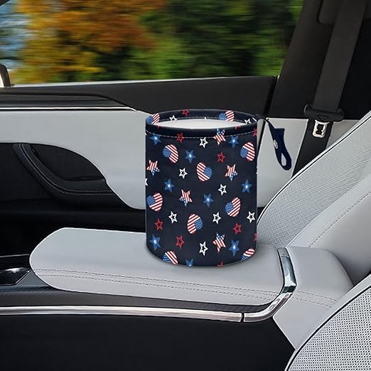 Brosoneto American Flag Star Car Trash Can Waste Basket Portable Car Garbage Bin Collapsible Accessories Trash Can for Car SUV Trucks Universal