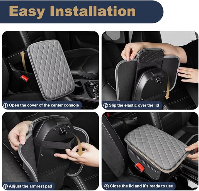 YORKNEIC Center Console Cover Fit for Ford Focus: Middle Console Cover with 2 Storage Pocket,Faux Leather Waterproof Anti-Scratch Car Armrest Cover Protector(Grey)
