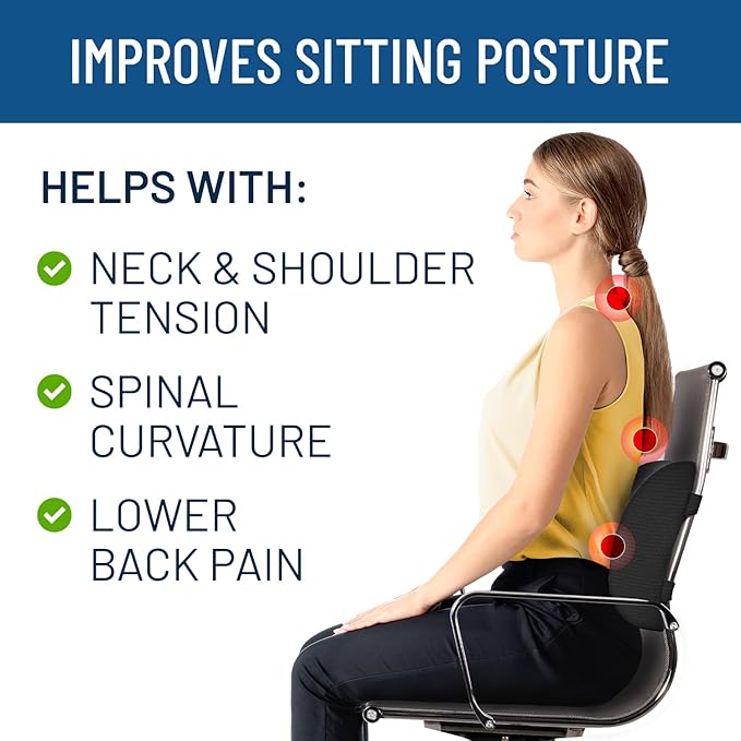 Everlasting Comfort Lumbar Support Pillow for Office Chair - Memory Foam Back Cushion for Car Seat - Promotes Better Posture, Back Pain Relief - Ideal Gaming and Desk Chairs Work and Home Essentials