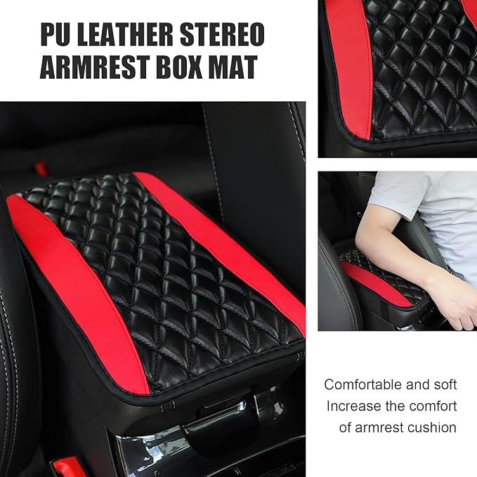 Car Center Console Cover, Leather Armrest Seat Cover Protector, Universal Waterproof Armrest Pad, Car Decoration Accessories, Fit for Most Cars, Vehicles, SUVs (Red)