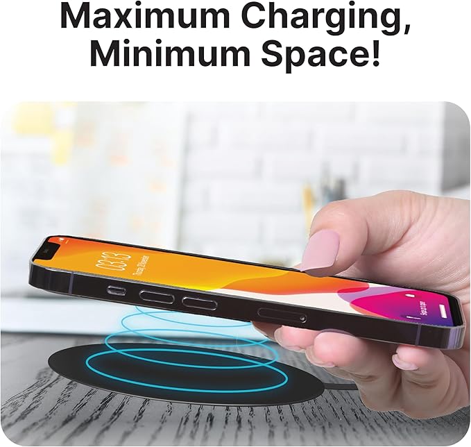 IJS Ultra Slim Universal Fast Wireless Charger - Phone Charger Compatible with All Smart Phones - Smart Round Fast Charging Pad for Multiple Devices (Black)