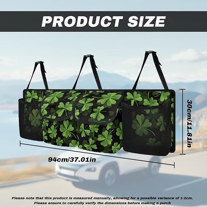 Green Leaf Car Trunk Organizer for SUV Organizer Trunk Storage Organizer, St. Patrick's Day Decorations Trunk Storage Organizer, It Easy to Find Things, Frees Trunk Floor, Space-Saving