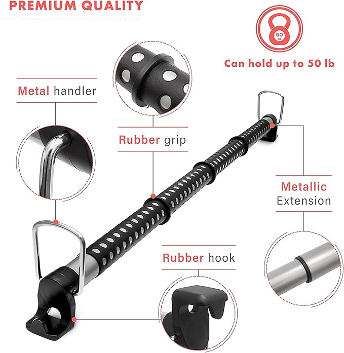 VaygWay Expandable Car Clothes Hanger Bar- Heavy Duty Hanger Metal Storage Suit Rod-Car Hanging Closet Organizer Rack Expandable to 62" -2 Pk Black Rog
