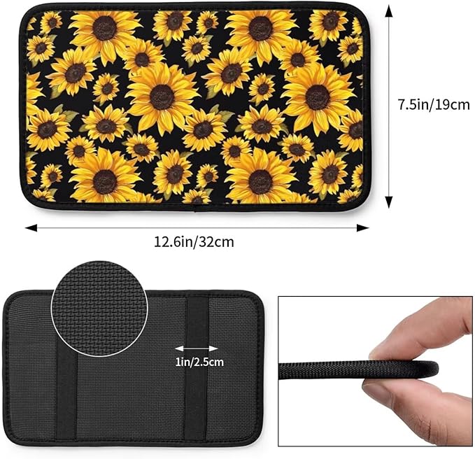 Sunflower Flower Center Console Cover Yellow Floral Armrest Cushion Protector for Cars Sedans Vans Truck Vehicles, SUV Interior Accessories