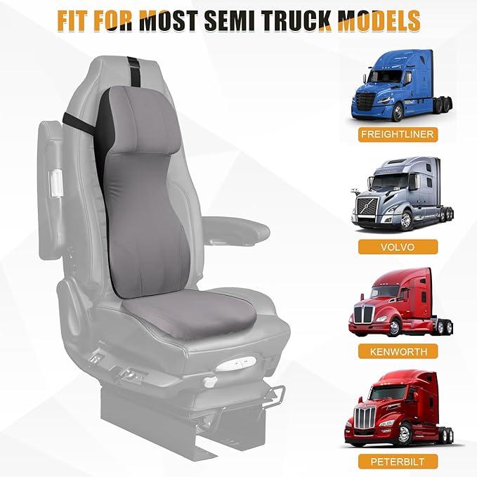 Car Seat Cushion & Back for Most Semi Truck Models, Compatible with Freightliner Volvo Kenworth Peterbilt, Driver Seat Cover for Semi Truck, Gray