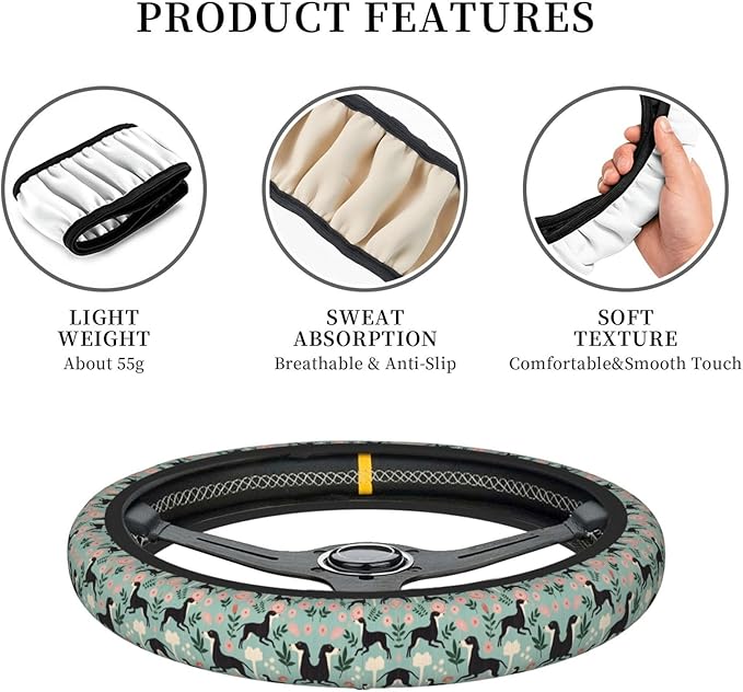 Italian Greyhound Universal Fit Steering Wheel Cover for Car, Truck, and SUV, Durable Steering Wheel Protection