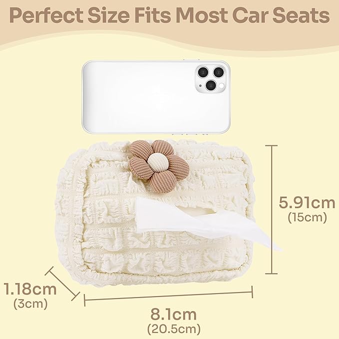Lace Car Tissue Holder, Cute Flower Napkin Dispenser for Visor & Backseat, Hanging Soft Paper Storage Bag, Aesthetic Car Interior Accessories for Women (Cream White)