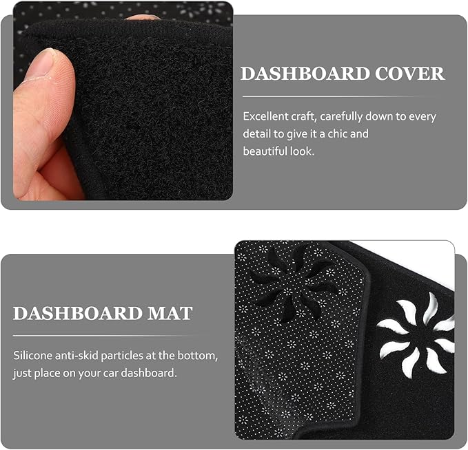 Anti-Slip Polyester Dashboard Cover Mat with Pre-Cut Vent Non-Skid Interior Dash Pad Protector Black Dash Cover for Car Console Easy Installation and Design