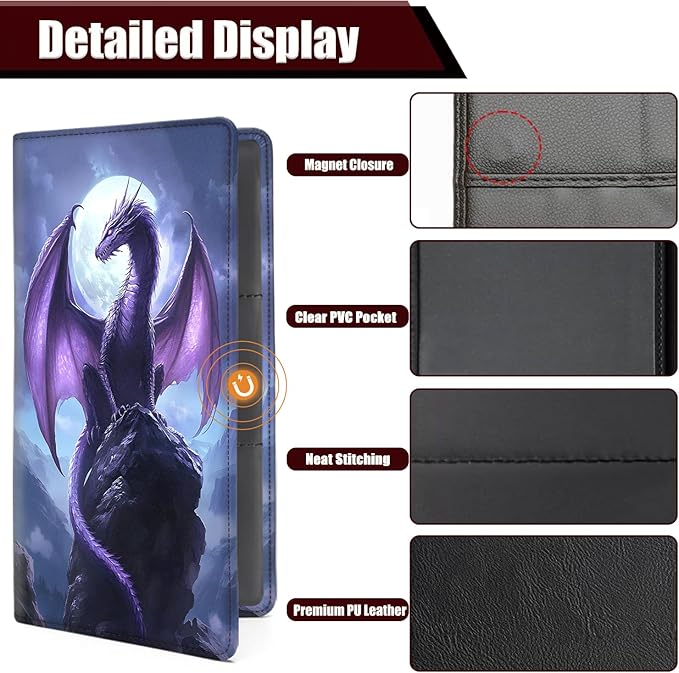 Car Document Holder with Magnetic Shut, Car Registration and Insurance Card Holder, Vehicle Glove Box Organizer Documents, Driver License, Auto Paperwork Organizer Wallet, Purple Dragon Moonlight