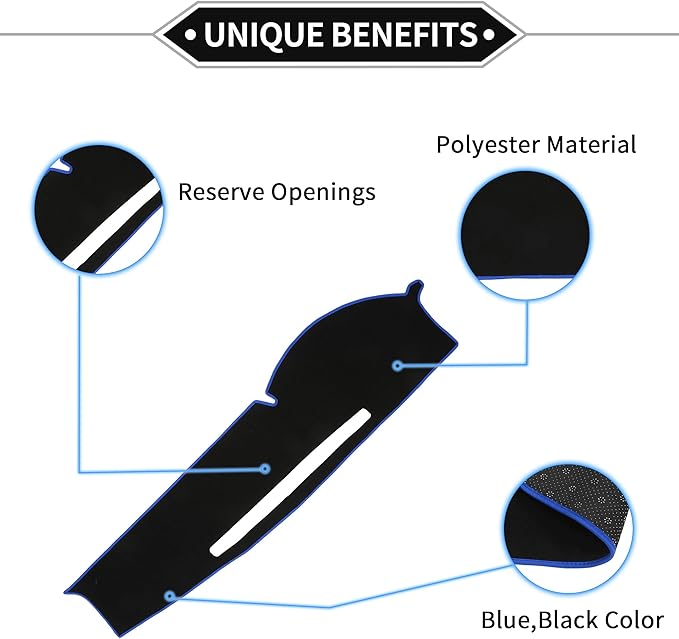 Dash Cover Compatible for Toyota Tacoma 2005-2015, Non-Slip Polyester Black Blue Center Console Dashboard Cover Pad Carpet
