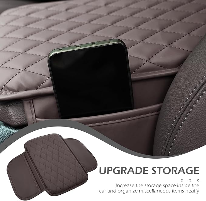 Center Console Cover, Microfiber Leather Arm Rest Cover Cushion with 2 Storage Bags, Middle Console Protective Cover, Car Accessories for Women, Universal for Trucks, Cars, SUVs (Brown)