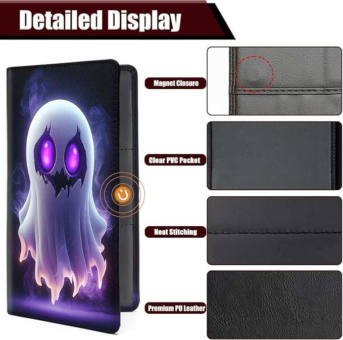 Car Registration Holder, PU Leather Vehicle Glove Box Organizer for Driver License, Document, Car Insurance Holder with Magnetic Shut, Auto Paperwork Wallet Case Accessories, Cute Ghost Pattern