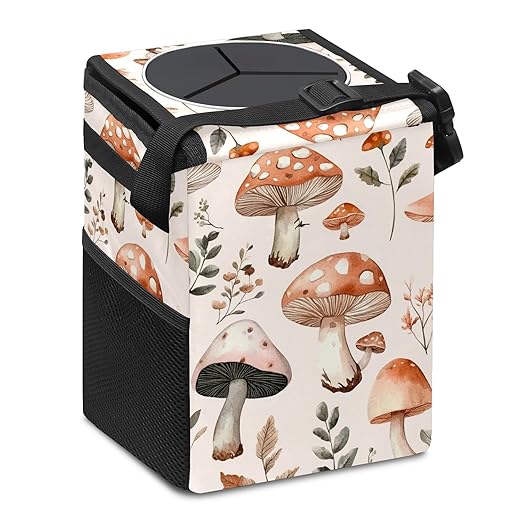 GVGHIDZ Car Trash Can – Multi-Purpose, Lightweight and Portable with Durable Water-Resistant Coating, No Installation Required, Practical and Ample Capacity, Variety of Colors.Mushroom