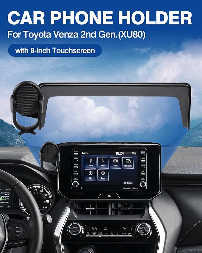 Autorder Car Phone Holder for 2021-2024 Toyota Venza XU80 LE XLE Accessories Phone Mount 8" Screen Cell Phone Automobile Cradles Hands-Free 360 Degree Rotation(Not for 12.3'' Screen)