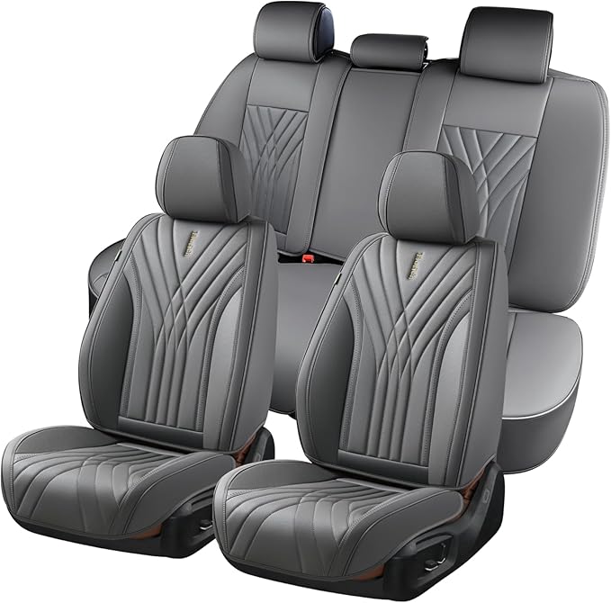 FLORICH Seat Covers,Car Seat Covers Full Set, Nappa Leather Front and Rear Seat Covers, Luxury Car Seat Cushion,Gary Leather Seat Covers 5 Seats, Universal Car Vehicle Accessories for Sedan SUV