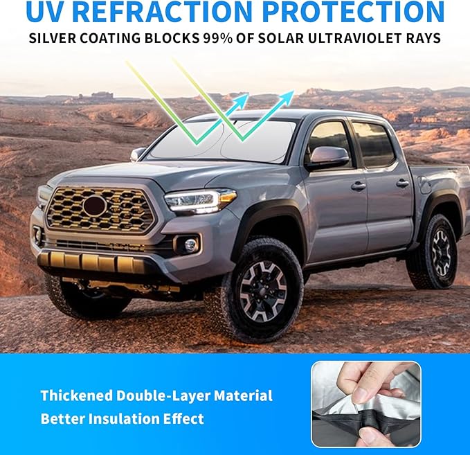 Thickened 2-Layer Front Windshield Sun Shade Compatible for Toyota Tacoma N300 2016-2023, Foldable Custom Fit Sunshade Blocks 99% Heat, Keeps Car Interior Cool (for Tacoma N300 2016-2023)
