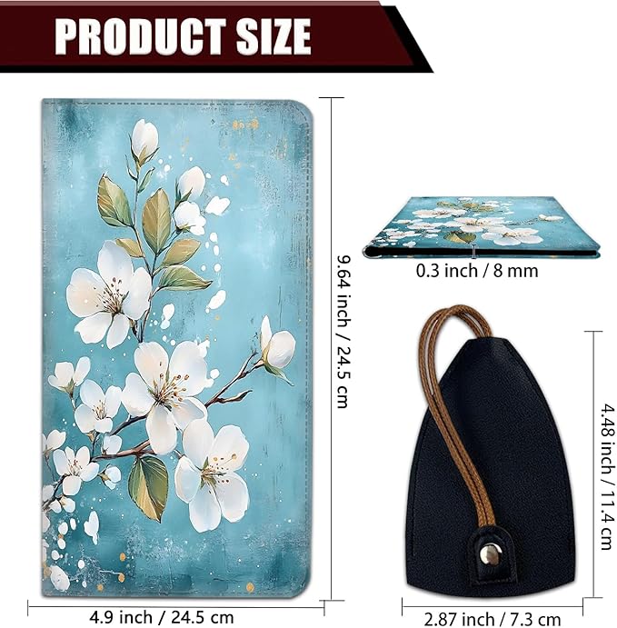 Car Registration Holder, PU Leather Vehicle Glove Box Organizer for Driver License, Document, Car Insurance Holder with Magnetic Shut, Auto Paperwork Wallet Case Accessories, White Flowers Pattern