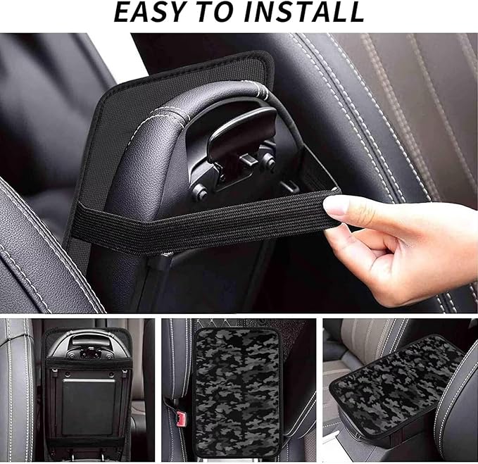Camouflage Car Center Console Armrest Pads Cover for SUV Sedan Black Camo Army Arm Rest Pad Armrest Protector Auto Decor Accessories Fit for Most Cars Sedans Vans Truck Vehicles, SUVs