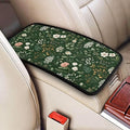 Green Floral Print Car Armrest Cushion Cute Flower Leaf Middle Console Lid Cover Pad Protector Scratch Resistant Arm Rest Seat Box Covers