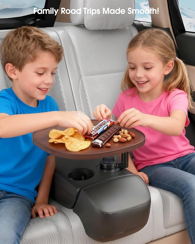 Car Desk for Laptop with 360° Swivel, Height-Adjustable Car Tray Table - Wooden Car Laptop Mount & Cup Holder Table, Universal Car Food Tray for Most Vehicles