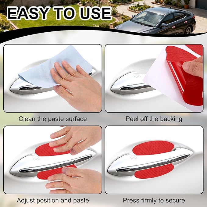 PATIKIL 2.68" x 3.35" Car Door Handle Sticker, 8Pcs Carbon Fiber Anti-Scratches Vehicle Door Cup Protector with Scraper Auto Door Handle Protective Film for Cars Trucks RV SUV, Silver