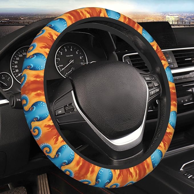 Octopus Ink Art Universal Fit Steering Wheel Cover for Car, Truck, and SUV, Durable Steering Wheel Protection