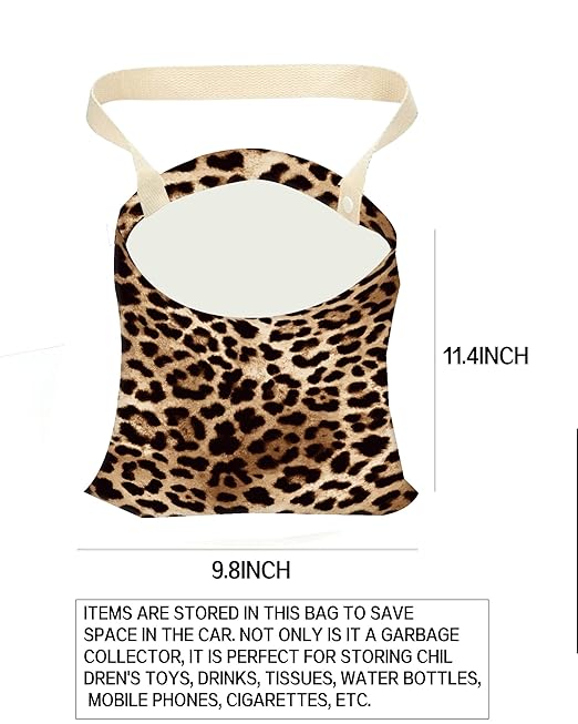 ANKVRP Car Trash Can, Durable Hanging Car Trash Garbage Bag, Cute Automotive Garbage Cans Organizer, Cute Leopard Skin