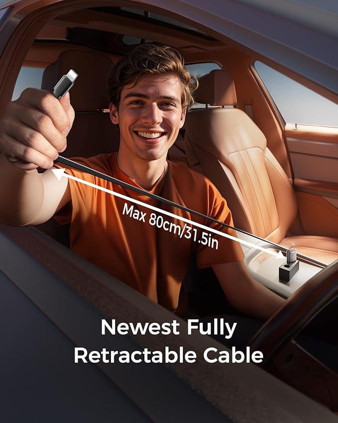 [Ultra Compact] SUPERONE iPhone Retractable Car Charger, Smaller Size Fast Car Charger Adapter with Retractable Apple Cable, Car Chargers for Apple iPhone 14 13 12 11 Pro/XS/XR/Mini/X/iPad/AirPods