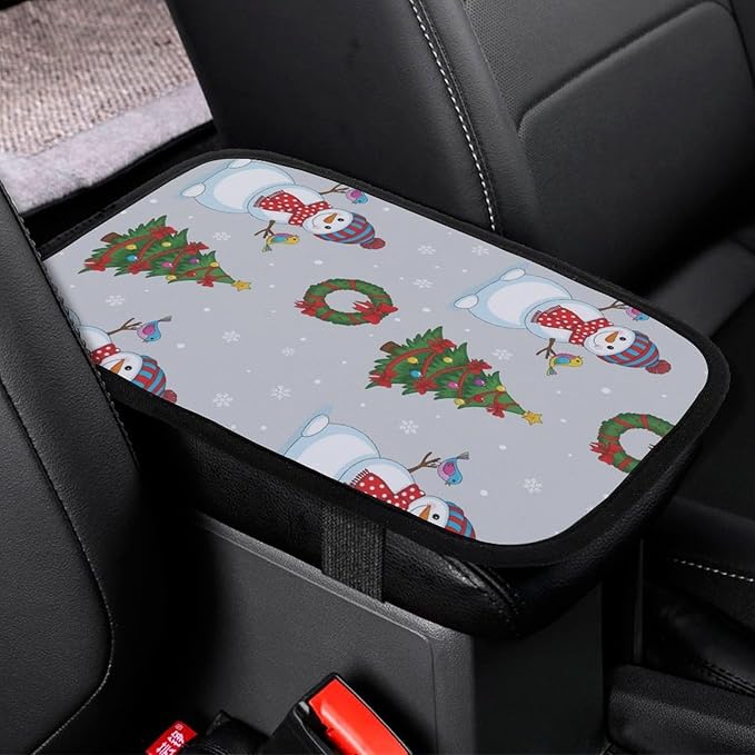 Universal Car Handrail Box Cushion Christmas Snowman, Auto Center Console Armrest Cover Pad for Comfort, Fit for Most Vehicle SUV Truck