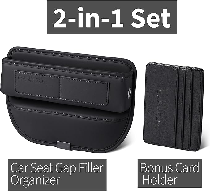 Car Seat Gap Filler Organizer with Charging Hole, In Between Car Seat Catcher for Car, Truck, SUV, Premium PU Leather Interior Accessories, Console Organizer for Phone, Keys and Small Items – Black
