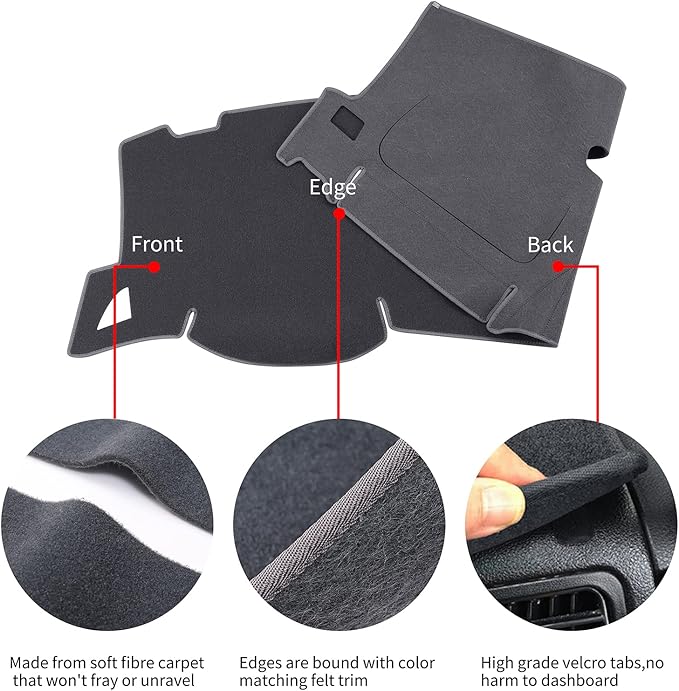 Dashboard Cover for GMC Sierra and Chevrolet Silverado- Fits 2007-2013 Models with Two Glove Boxes. Custom Fit Dash Mat, Won't Break Dash Sensors(Premium Carpet, Gray)