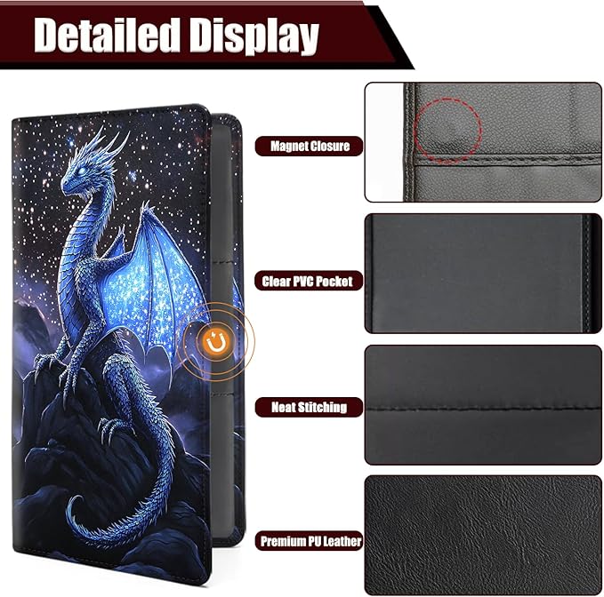 Car Document Holder with Magnetic Shut, Car Registration and Insurance Card Holder, Vehicle Glove Box Organizer Documents, Driver License, Auto Paperwork Organizer Wallet, Blue Dragon Starry Night