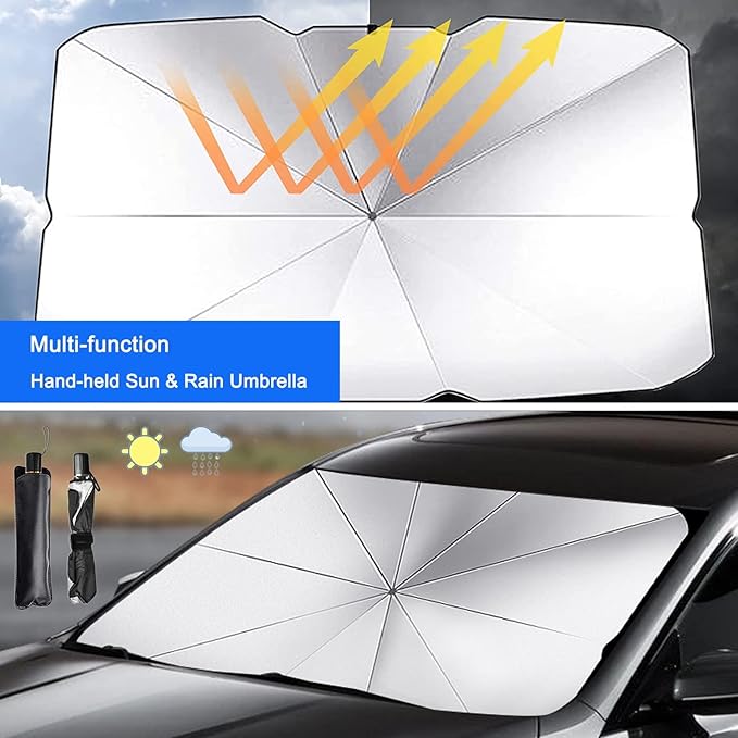 FATONESA Car Windshield Sun Shade Umbrella, Foldable UV Rays Protector & Heat Block Reflector Retractable Front Window Sun Shades Umbrella Shield (57 * 29.5inch, Large)