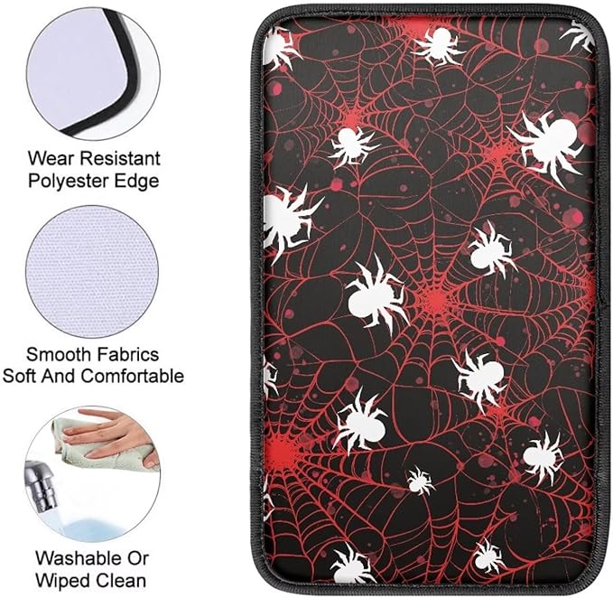 Mintutlipy Halloween Red Spider Web Print Car Armrest Cushion Cover Car Interior Accessories Car Center Console Pad Universal Fit Center Console Protector