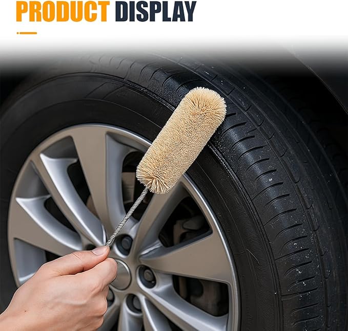 4PCS Tire Lubricant Brush Applicator Swab Set with Tread Depth Gauge, 12.5" Universal Extra Long Tire Shine Applicator, Car Cleaning Brush for Most Common Lube Buckets(One Color)