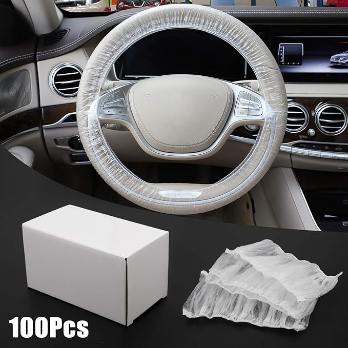 SEG Direct Disposable Plastic White Opaque Steering Wheel Cover, 100pcs/Carton, Universal for Cars, Trucks