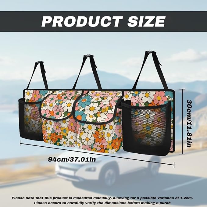 Hippie Flower Car Trunk Organizer and Storage, Large Capacity Backseat Hanging Storage Car Accessories, Backseat Car Organizer for SUV/MPV/Truck