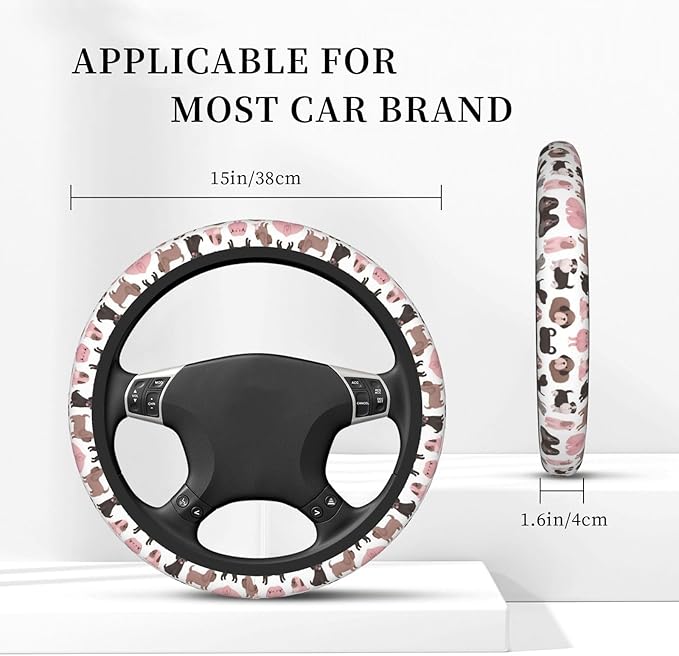 Neoprene Steering Wheel Cover Dog Pattern Colour Car Steering Wheel Cover Universal Fit for Most Cars