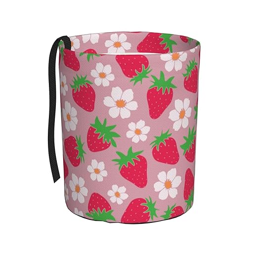KXWQTRDD Car Garbage Bag Pink Strawberry and Floral Mini Car Trash Bin Portable Collapsible Waterproof Rubbish Bag for Car Accessories Back Front Seat Cup Holder