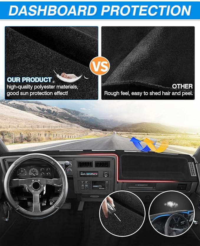 CARTIST Dash Cover fits for Dodge Dakota 1987-1996 Dashboard Cover Mat Non-Slip Carpet Sunshield Glare UV Rays Protector