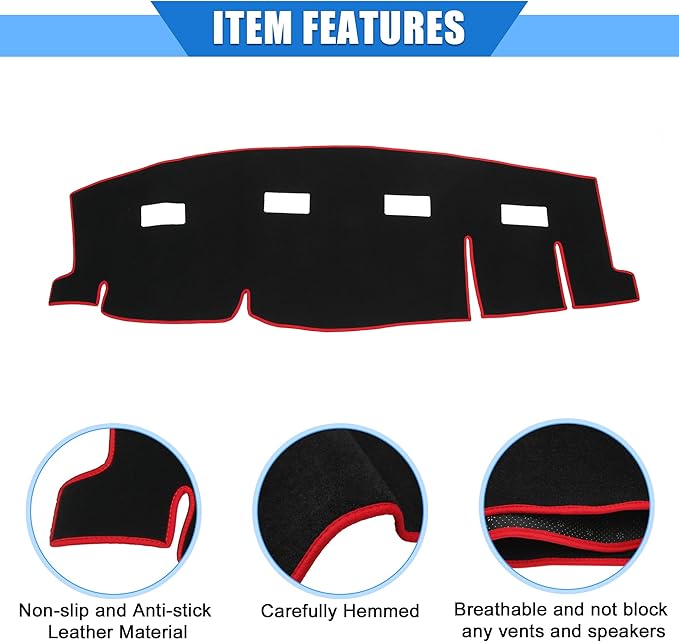 Car Dashboard Cover Compatible for Dodge for Ram 2006-2009, Protective Polyester Red Center Console Interior Trim Dash Cover Mat Pad
