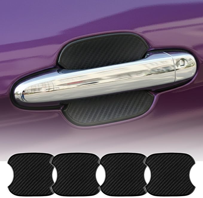 AggAuto 4Pcs Car Door Handle Cup Scratch Protectors, 3D Carbon Fiber Vehicle Door Bowl Sticker, Universal TPU Exterior Car Accessories