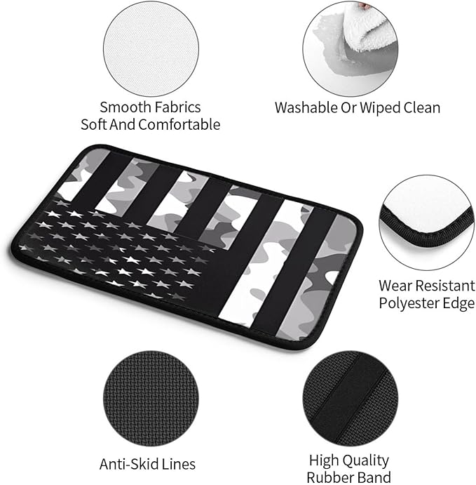Camouflage Gray Camo American Flag Car Center Console Cover, Universal Waterproof Armrest Pad, Soft Comfort Cushion & Scratch-Resistant Protector for Cars, SUVs and Trucks