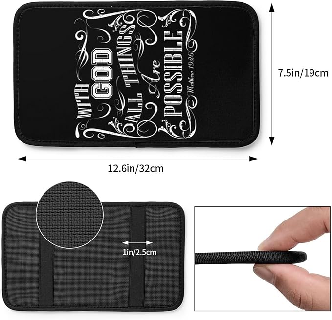 Christian Faith Jesus-With God All Things Are Possible Car Armrest Pad Center Console Cushion Cover Universal Fit Decorative Auto Accessories Handrail Box Lid Protector Soft Comfort For Most Car