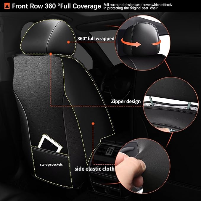 DISUTOGO Front Seat Covers Fit for Nissan Rogue 2009-2025 2026 Waterproof Faux Leather Automotive Cushion Protector Car seat Covers Compatible Airbag(2 Seats, Black)
