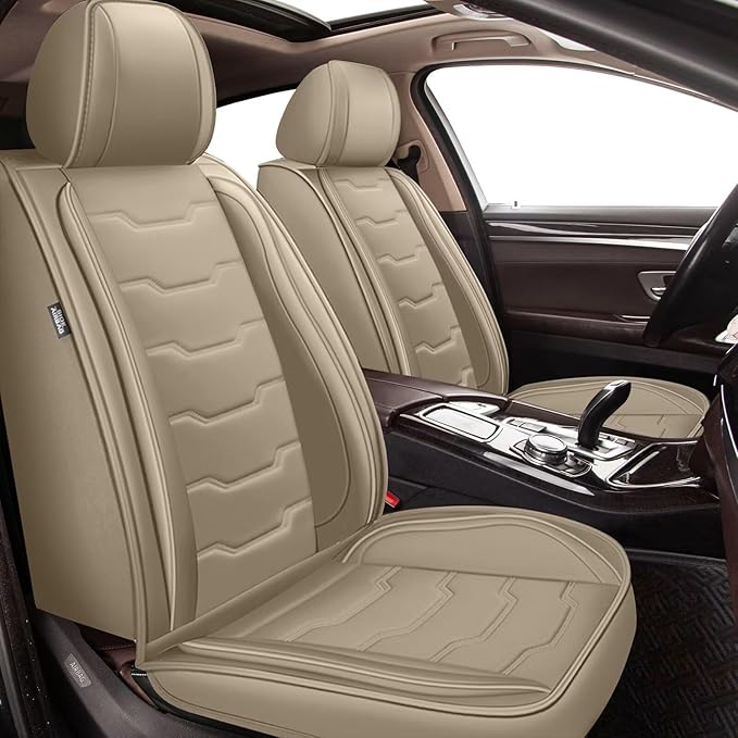 DISUTOGO Seat Covers Fit for Xterra 2000-2015 Seat Covers Full Set Car Seat Covers Faux Leather Breathable Waterproof Car Seat Protector (5 Seats, Beige)